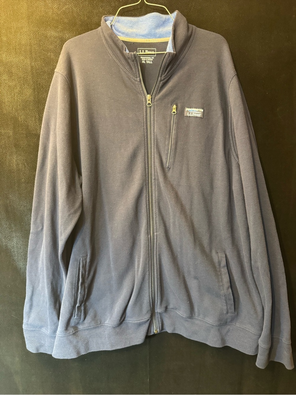 LL Bean Mens XL Tall Full Zip Sweatshirt Jacket Navy Traditional Fit Cotton